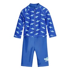 Playshoes 兒童抗UV長袖防曬防寒連身泳裝 舒適材質 可愛鯊魚圖案