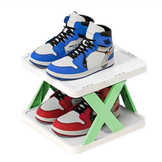 小麥購物 簡易鞋架 C357 層板 2個 + X架 3個 230g, 荳蔻綠, 4組