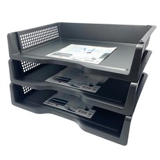 INOMATA 4315 疊籃橫式3個 文件收納架 A4文件適用 辦公室桌面整理, 黑色