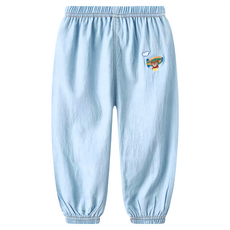 Bebehome 冰絲牛仔褲 透氣棉褲 兒童防曬長褲 110cm 飛機小熊 純棉舒適, 淺藍, 1件