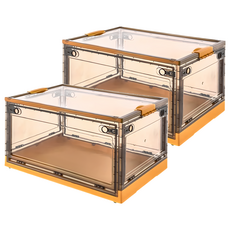 五開門摺疊收納箱 2入組 51L~100L 附輪 免組裝 象牙白/慕斯黃/北歐綠/靜謐藍 五色可選, 39.5 x 10.5 x 56cm, 橘色, 1組