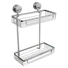 雙手萬能 吸盤式不鏽鋼雙層置物架, 1個, 銀色