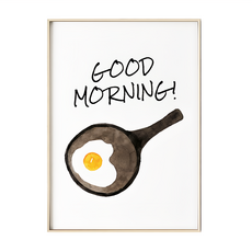 Good Morning 煎鍋荷包蛋牆面裝飾畫, 木色