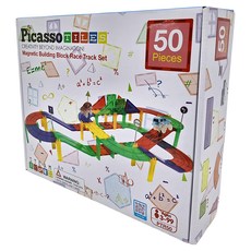 PicassoTILES 畢卡索 PTR50 磁力片積木 跑跑賽車軌道，50塊, 多色, 1盒
