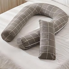 SAMICK FURNITURE 單色長U字型抱枕 (枕套可拆卸), 格紋灰色