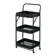 Cotton Field 棉花田傢飾 瑞格可折疊收納籃手推車 三層, 黑色