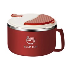 SUnORO 304不鏽鋼泡麵碗 附摺疊餐具 + 保溫袋 1L, 紅色, 1個