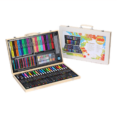 JAR 嚴選 木盒水彩畫筆180件套裝禮盒 混和顏色 美術用品, 1盒