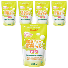 Combi 康貝 寶寶餐具蔬果洗潔液補充包, 天然椰子油+柑橘油配方, 0個月寶寶適用, 無磷無色素, 250ml, 5包