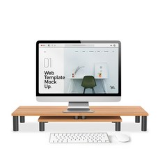 Ermutek 二木科技 北歐風格木質雙螢幕增高架 五金螺絲配件, 橡木紋