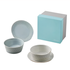 aito 製作所 有種創意 日本美濃燒 碗盤 禮盒4件組 碗 x 2 盤 x 2, 2 件組碗 + 盤, 花見雕紋, 1組