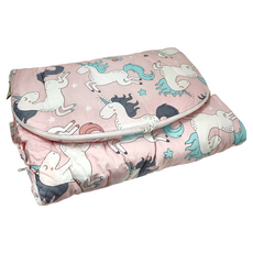 我家寶貝 嬰幼兒純棉防驚跳豆豆絨睡袋 加厚新生兒抱被 含保暖披肩 108*52cm, 彩虹馬