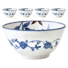 JUST HOME 彩卉陶瓷飯碗 日本製 03018A 4.7吋, 5個, 白色/藍色