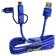 Travel Blue 英國藍旅 USB/USB-C/Lightning 三合一數據線, 藍色, 1條
