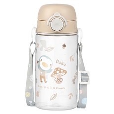 PUKU 藍色企鵝 Tritan 掀蓋揹帶直飲水壺 杏色 330ml 安全Tritan材質, 1個