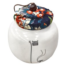 經典白瓷布蓋小茶罐, 陶瓷材質, 白色, 約0.3g, 藍白, 1個