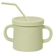 MODU'I BLUEMAMA Moa 矽膠雙耳杯組 附杯蓋及吸管 鉑金矽膠材質, 260ml, 1個, 淺綠色