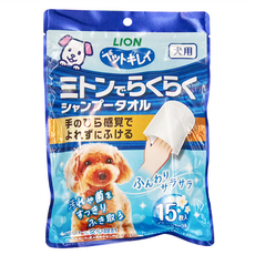 LION 獅王 Pet Clean 犬用手套型清潔濕巾 濕紙巾 厚實保濕清潔巾 清潔狗狗身體, 15張, 1包