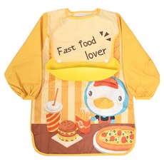 PUKU 藍色企鵝 MyColor防水長袖口袋圍兜畫畫衣 可拆卸 可翻轉飯兜, 披薩黃, 1件