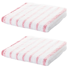 HIORIE 桃雪 今治輕柔橫條毛巾 - 元氣紅, 極細棉花, 34 x 80cm, 輕柔舒適, 超快乾, 2條