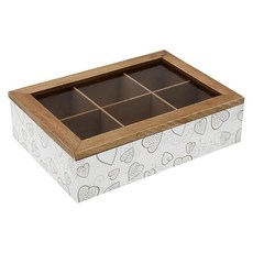 VERSA 6格木質茶包收納盒 透明盒蓋設計 茶包分類收納, 愛心, 1個
