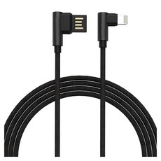GOLF 雙面USB 轉 Apple 8Pin 90度轉角 布藝編織快充線 - 2.4A高效充電 1M, 黑色, 1條