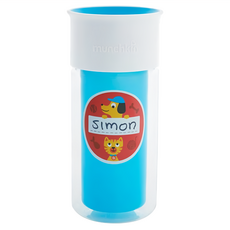 munchkin 滿趣健 360度自由貼防漏杯 266ml, 附可愛動物貼紙, 可貼姓名貼, 藍, 1個