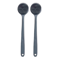 矽膠洗澡洗背刷, 規格: 38x8x3.5cm, 沈穩灰, 2支