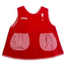 可愛俏皮莓好拼色格紋輕便圍兜, 純棉+聚酯纖維, 6號, 網格口袋