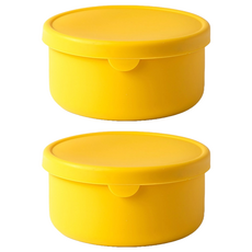 馬卡龍摺疊可微波矽膠保鮮盒 大 圓滑黃色, 700ml, 2個