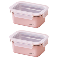 LocknLock 樂扣樂扣 粉彩不鏽鋼保鮮盒 粉色 500ml, 2個, 盒身 + 上蓋