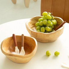 MYUMYU 沐慕家居 實木沙拉水果盆 大, 單色, 天然木紋，簡約風格, 1個