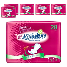 康乃馨 新超薄蝶型衛生棉 護翼型, 夜用型(28cm), 14片, 6包