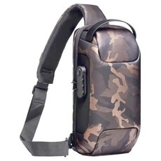 WEIXIER 防盜鎖多功能大容量收納休閒腰包 USB充電孔, 33 x 16 x 11cm, 迷彩咖