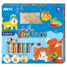 AMOS 阿摩司 Sun Deco 貓咪與狗主題吊飾玻璃彩繪膠 Set, 10色, 12個捕夢網, 1盒