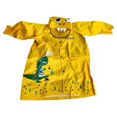KOCOTREE 兒童立體造型雨衣 勇敢小恐龍, 輕薄透氣 雙層防水, 附贈收納袋, 黃色, M