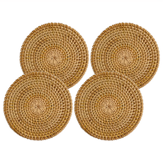 沐慕家居 藤編耐用杯墊 16CM, 原木色, 4個