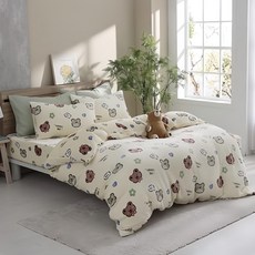DESMOND 岱思夢 法蘭絨床包枕套3件組, 親膚舒適 保暖厚實, 床包186 x 180cm + 枕套 2個 75 x 45cm, 森林系