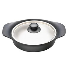 柳宗理 南部鐵器雙耳淺鍋 附不鏽鋼蓋, 22cm, 黑色, 1組