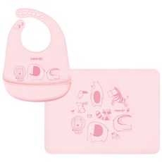 mee-go 防漏圍兜+防汙桌墊 Set, 矽膠材質, 可水清洗的衛生材質, 粉色, 1組, 2個