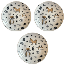 Ciao Li 僑俐餐瓷 柴犬8盤 日本製, 黑色/黃色/白色, 3 件組圓盤, 3個