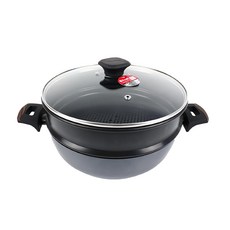 THE LOEL 韓國多用途蒸鍋套組 多功能蒸煮鍋具 不沾塗層易清洗 木紋手柄隔熱防燙, 1組, 28cm