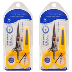 KRONEN 防滑鉗齒 ABS樹脂 420不鏽鋼材質 全長115mm 刀長35mm, 伸縮帶釣魚剪刀 黃色 + 銀色, 2支