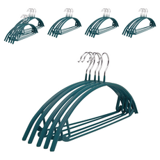 日版超厚多功能無痕衣架 墨綠色 浸塑材質 + 鍍鉻鐵 寬43cm高21cm 5入一組, 30支