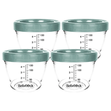 Bebelock Tritan材質 副食品刻度密封罐 清晰刻度印刷 好握手感 可微波爐及熱消毒, 藍灰色, 130ml, 4個