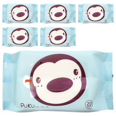 PUKU 藍色企鵝 嬰兒柔濕巾, 20抽 隨身包, 20張, 6包