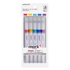 KOKUYO Mark+兩用同色系螢光筆 Set 5支 一筆雙用 粗細雙頭 日本製, 藍色 + 綠色 + 粉色 + 紫色 + 黃色, 1盒