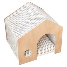 沐慕家居 木質寵物房子 Set, 咖啡色條紋, 1個, 52 x 50 x 47cm