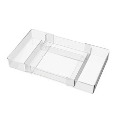 PET廚房抽屜餐具食材伸縮收納盒 2格 大 透明色, 1個