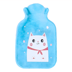 卡通造型熱水熱敷暖手袋 藍底白貓, 3個